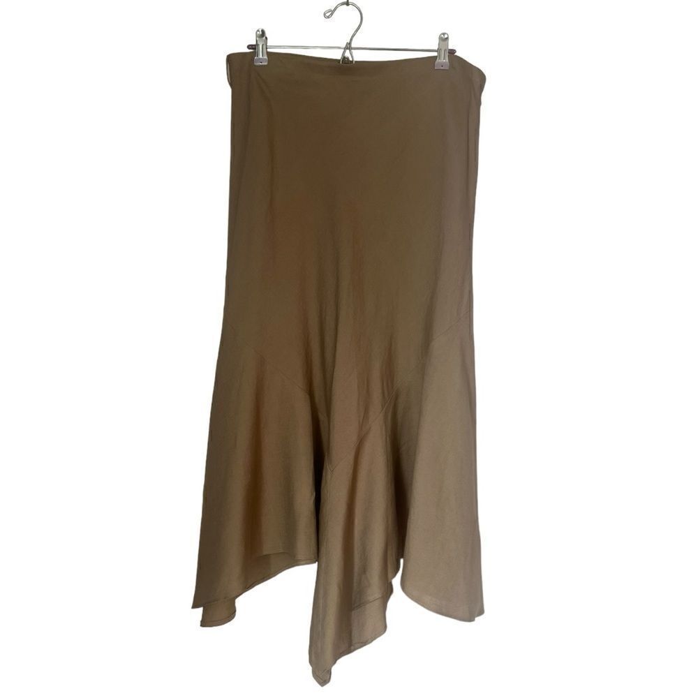 Larry Levine Western Rodeo Asymmetrical Hem Linen Blend Tan Midi Flowy Skirt 14